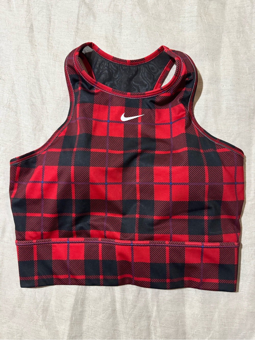 Nike Dri-Fit Red & Black Plaid Longline Sports Bra Women’s L